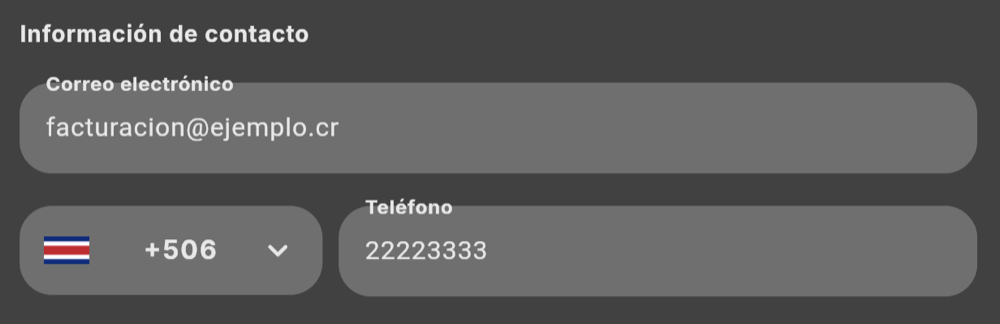 Información de contacto (tema oscuro)