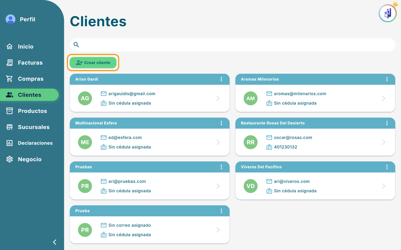Botón Crear cliente en la pantalla Clientes