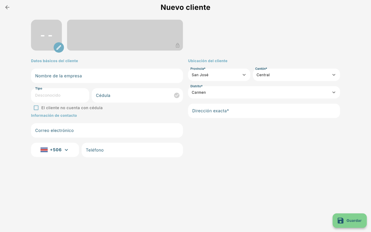 Formulario Nuevo cliente - Escritorio