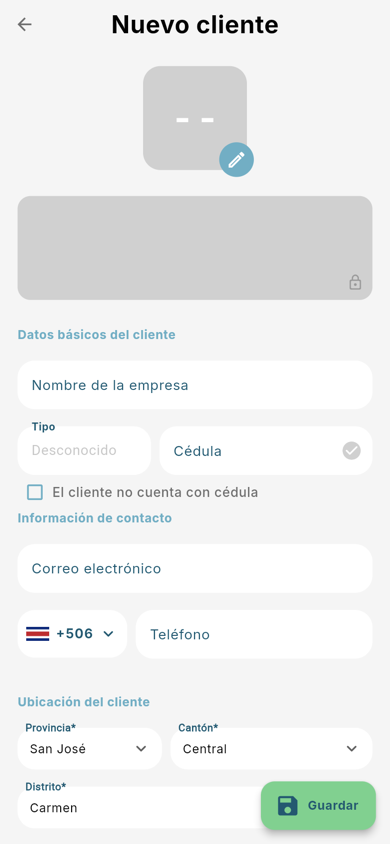 Formulario Nuevo cliente - Móvil