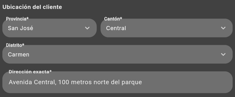 Ubicación del cliente (tema oscuro)