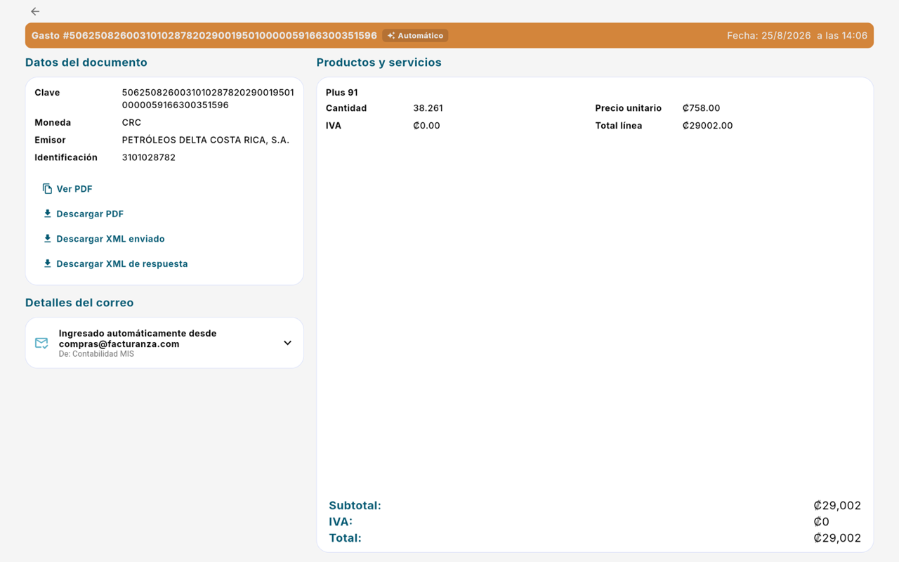 Detalle de una compra - Escritorio