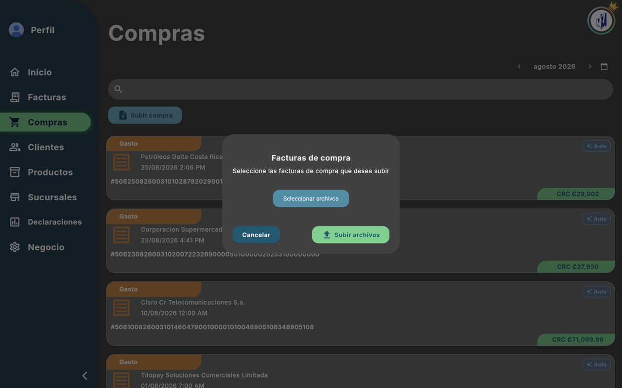 Diálogo Facturas de compra - Escritorio (tema oscuro)