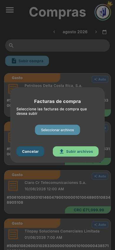 Diálogo Facturas de compra - Móvil (tema oscuro)