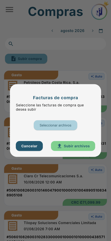 Diálogo Facturas de compra - Móvil