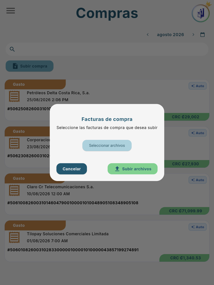 Diálogo Facturas de compra - Tablet