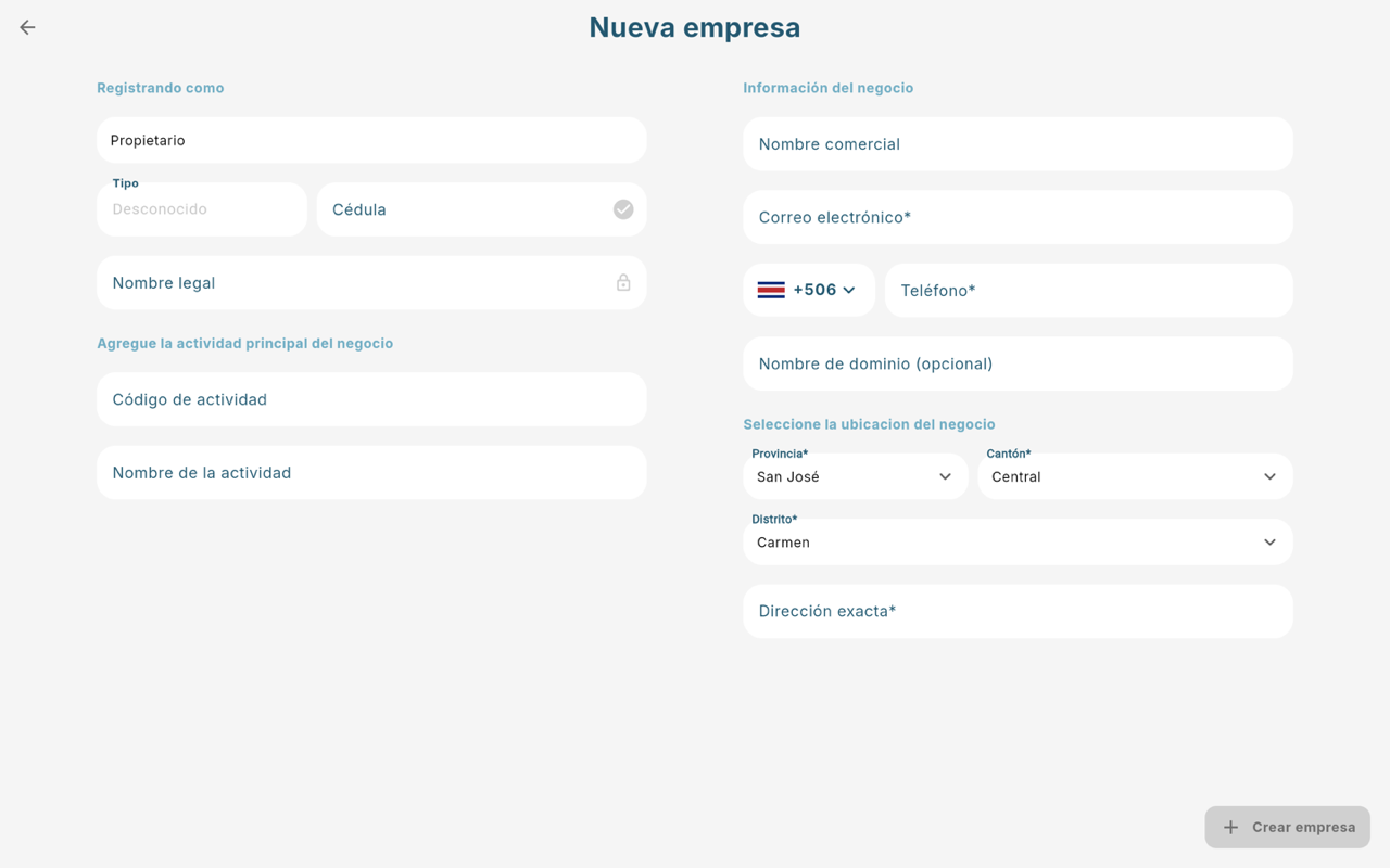 Formulario Nueva empresa - Escritorio