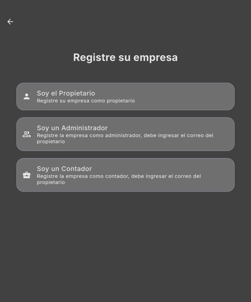 Elige cómo te registras - Tablet (tema oscuro)