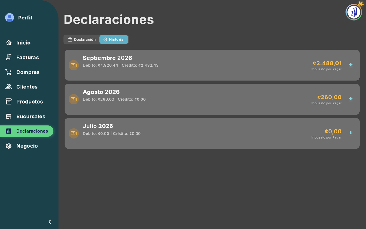 Pestaña Historial - Escritorio (tema oscuro)