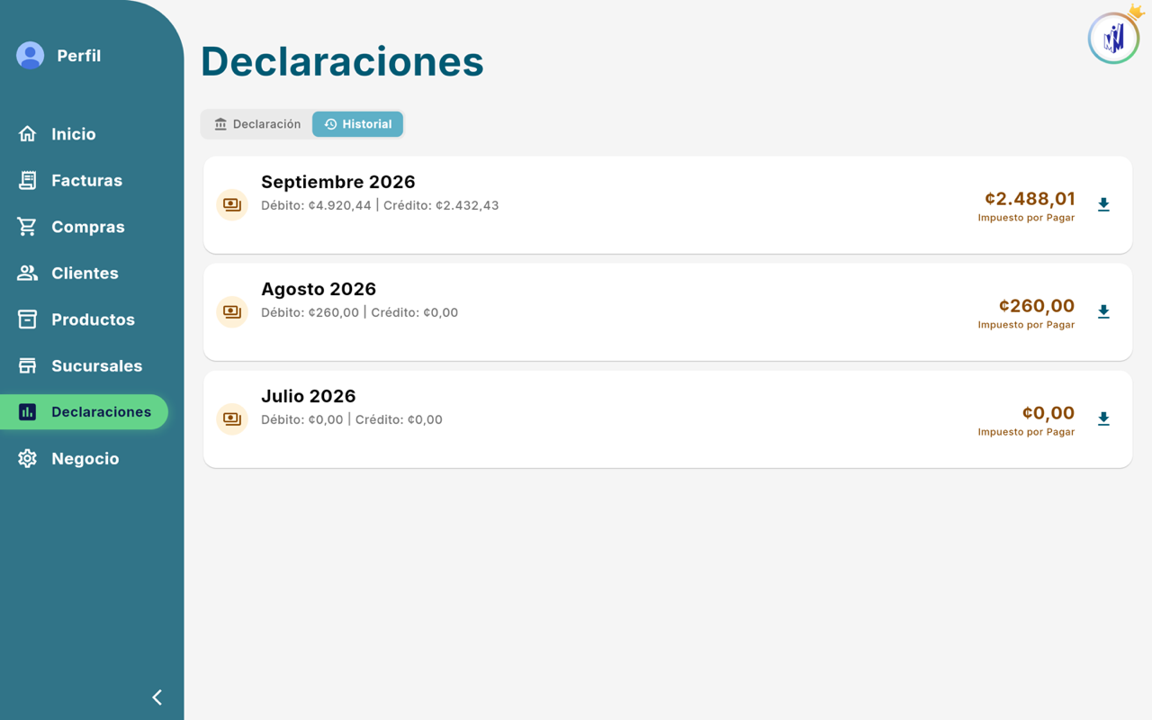 Pestaña Historial - Escritorio