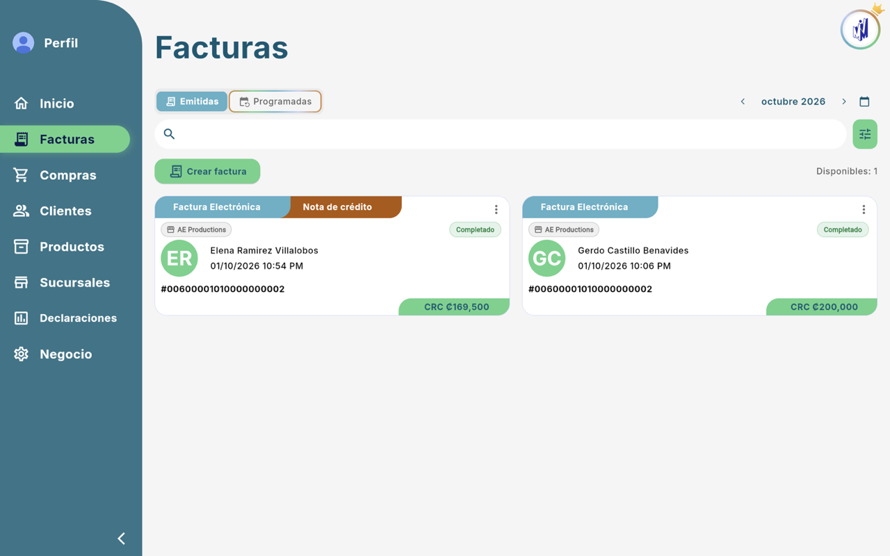 Lista de facturas - Escritorio