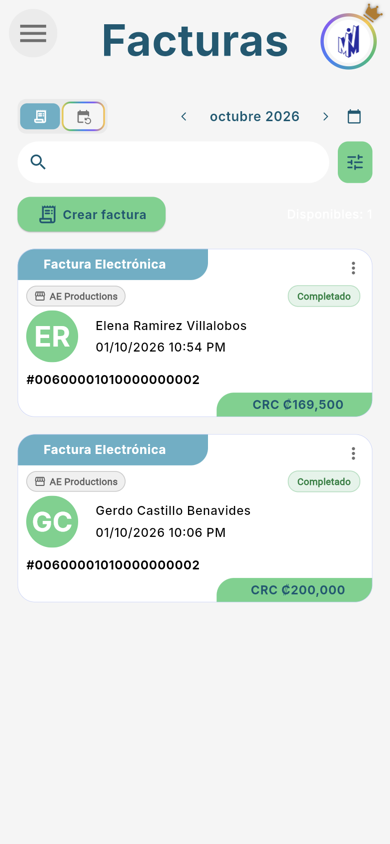 Lista de facturas - Móvil