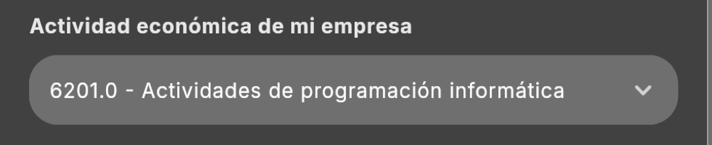 Actividad económica de mi empresa (tema oscuro)