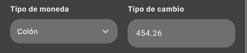 Moneda y tipo de cambio (tema oscuro)