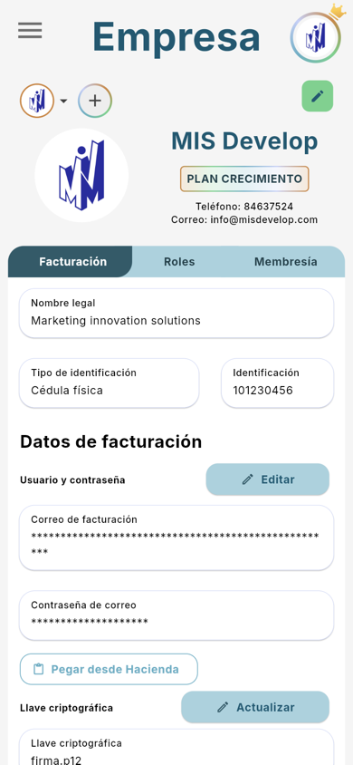 Negocio › Facturación con las credenciales cargadas - Móvil