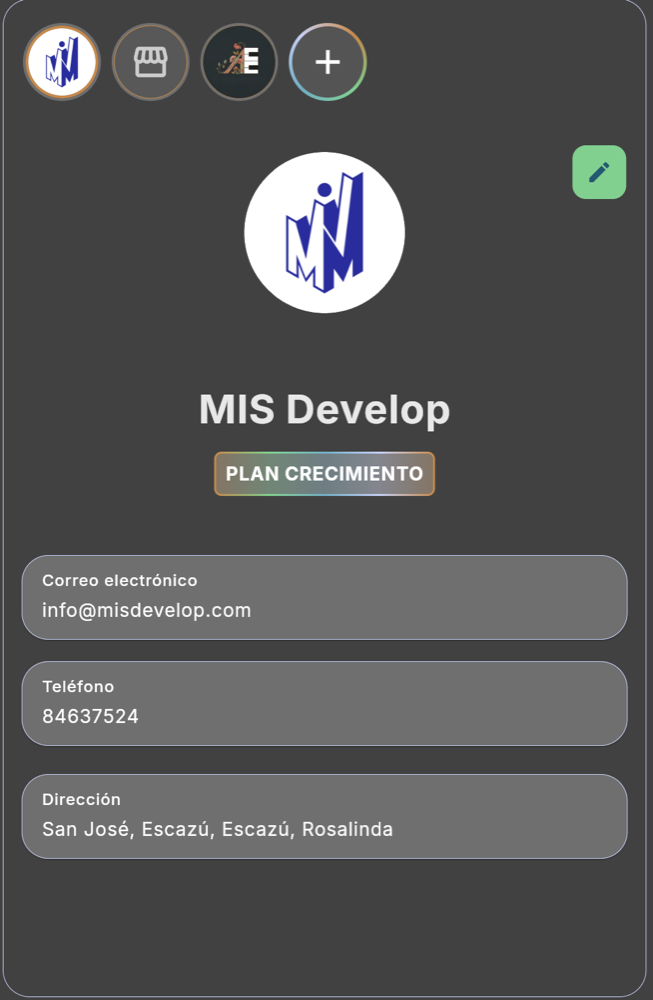 Datos de la empresa (escritorio) (tema oscuro)