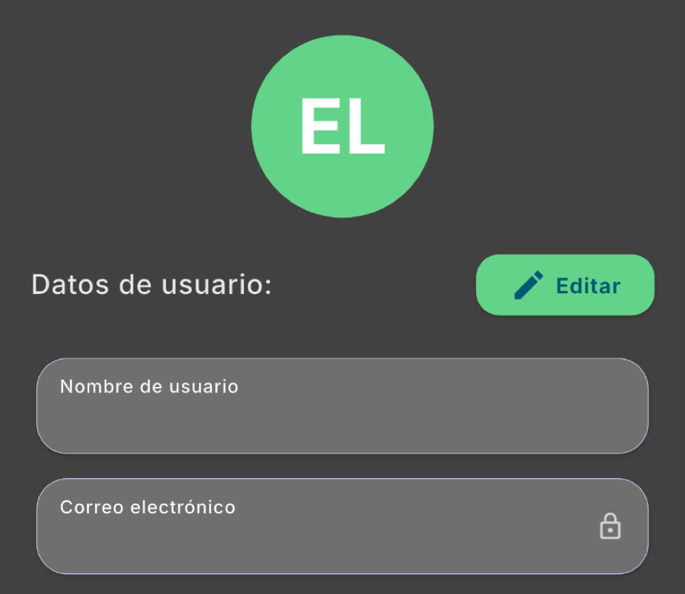 Datos del usuario y avatar (tema oscuro)