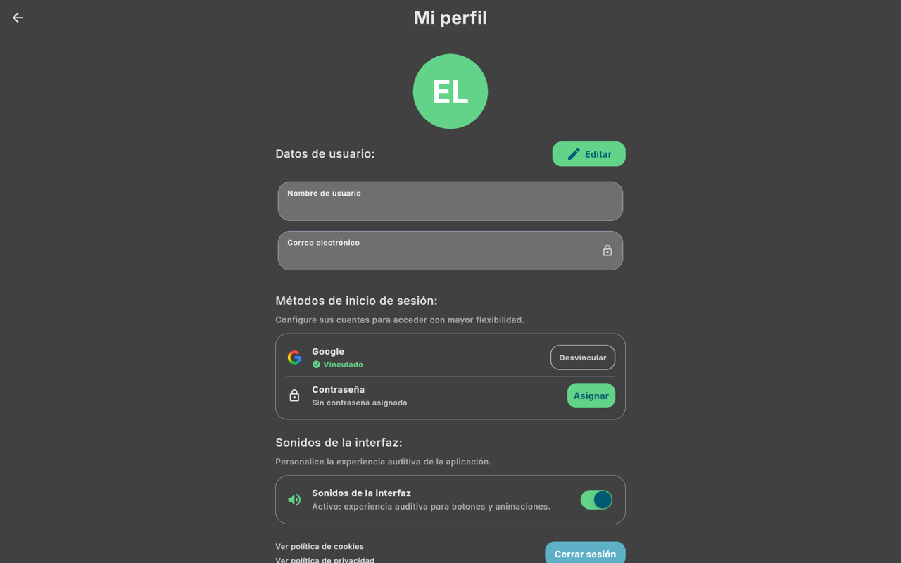 Perfil - Escritorio (tema oscuro)