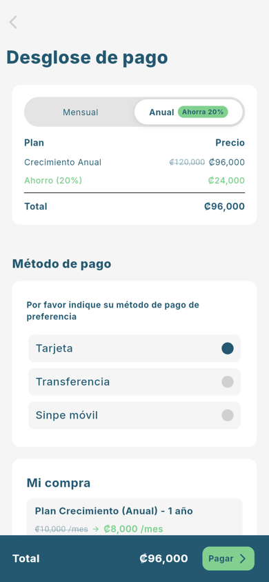 Desglose de pago del plan recomendado - Móvil