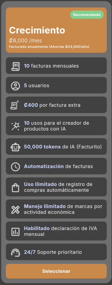 Plan recomendado: Crecimiento (tema oscuro)