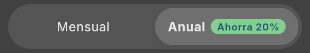 Selector Mensual / Anual con el 20% de ahorro (tema oscuro)
