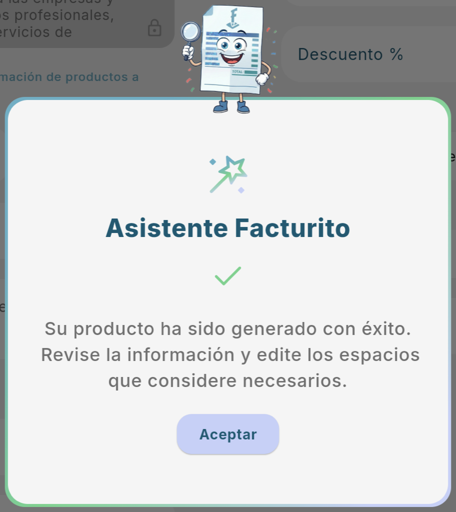 Producto generado con éxito: revisa y edita