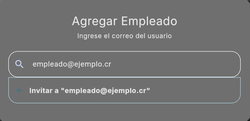 Ingresa el correo de la persona e invítala (tema oscuro)