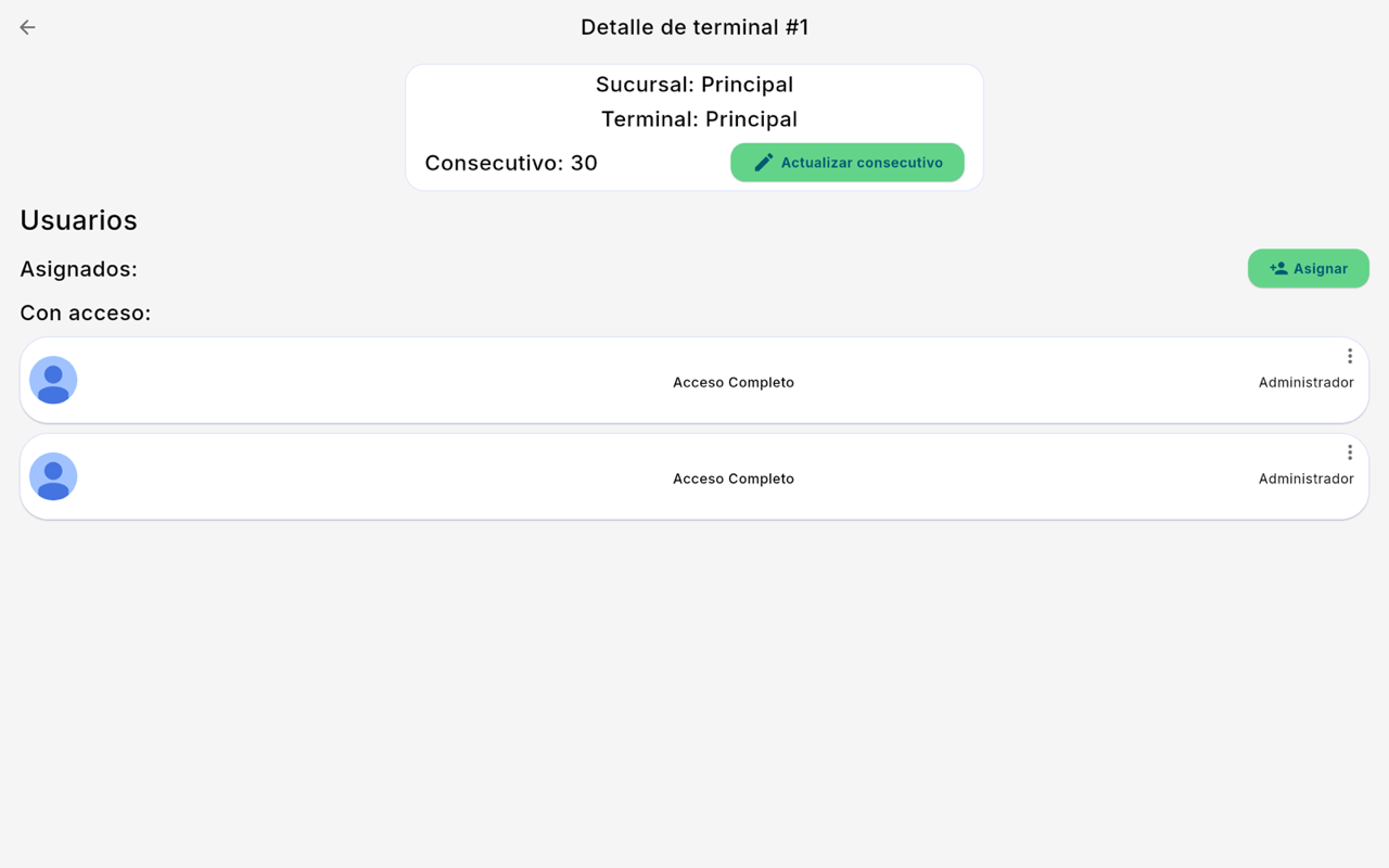 Detalle de una terminal - Escritorio
